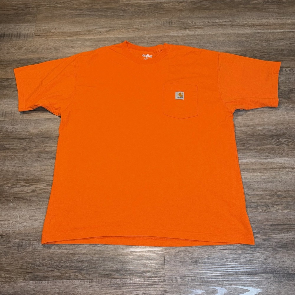 Carhartt K87 Workwear Shirt Mens L Short Sleeve Brite Orange Chest Pocket Logo